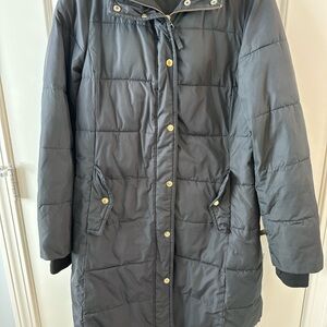 J. Crew Black Puffer Jacket with Gold Accents